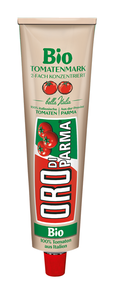 Double concentrated organic tomato paste from ORO di Parma in a 200g tube.