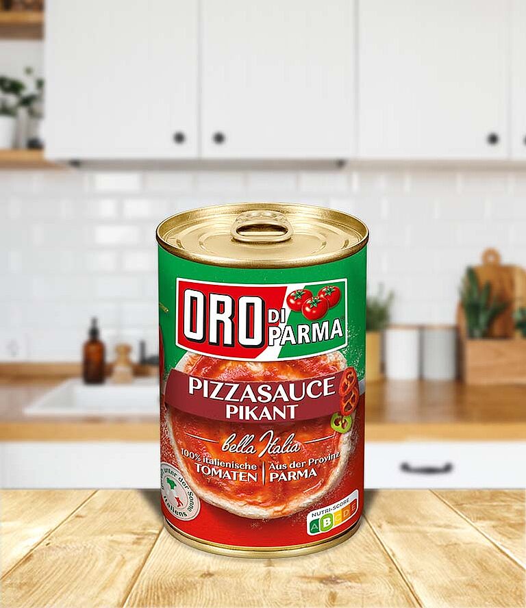 Spicy pizza sauce from ORO di Parma in a 425ml can.