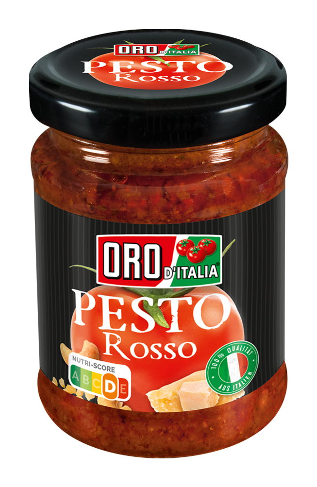 Pesto rosso from ORO d´Italia in a 156ml glass.