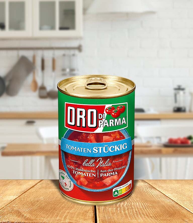 Chopped tomatoes from ORO di Parma in a 425ml can.