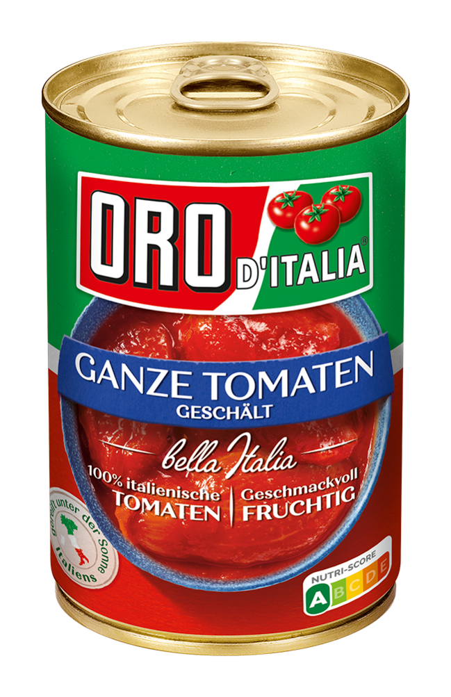 Whole peeled tomatoes from ORO d´Italia in a 425ml can.