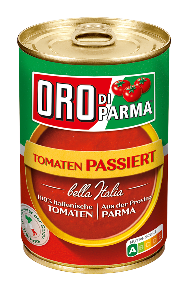 Strained tomatoes from ORO di Parma in a 425ml can.