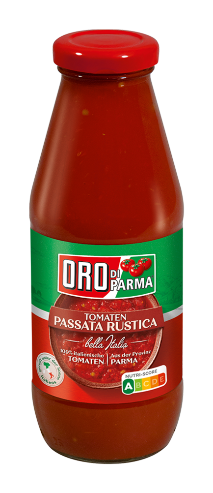 Passata Rustica from ORO di Parma in a 400ml glass bottle.