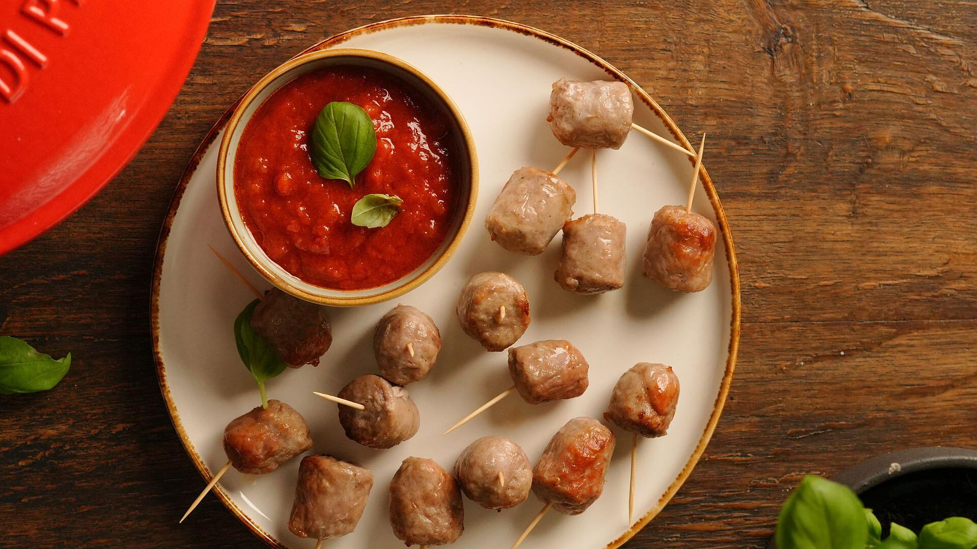 Air Fryer Salsiccia Skewers with ORO Sugo Vegetables