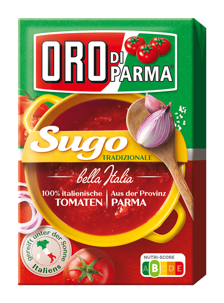 Sugo Tradizionale tomato sauce from ORO di Parma in a 400g Combibloc.