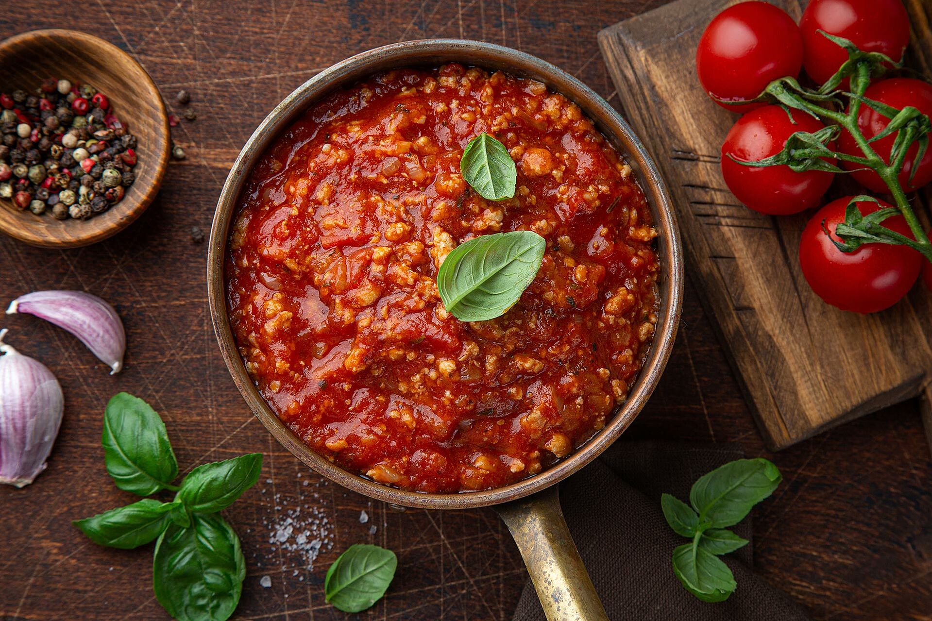 Bolognese in a pan.