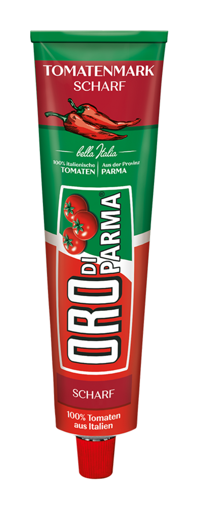 Spicy tomato paste from ORO di Parma in a 200g tube.