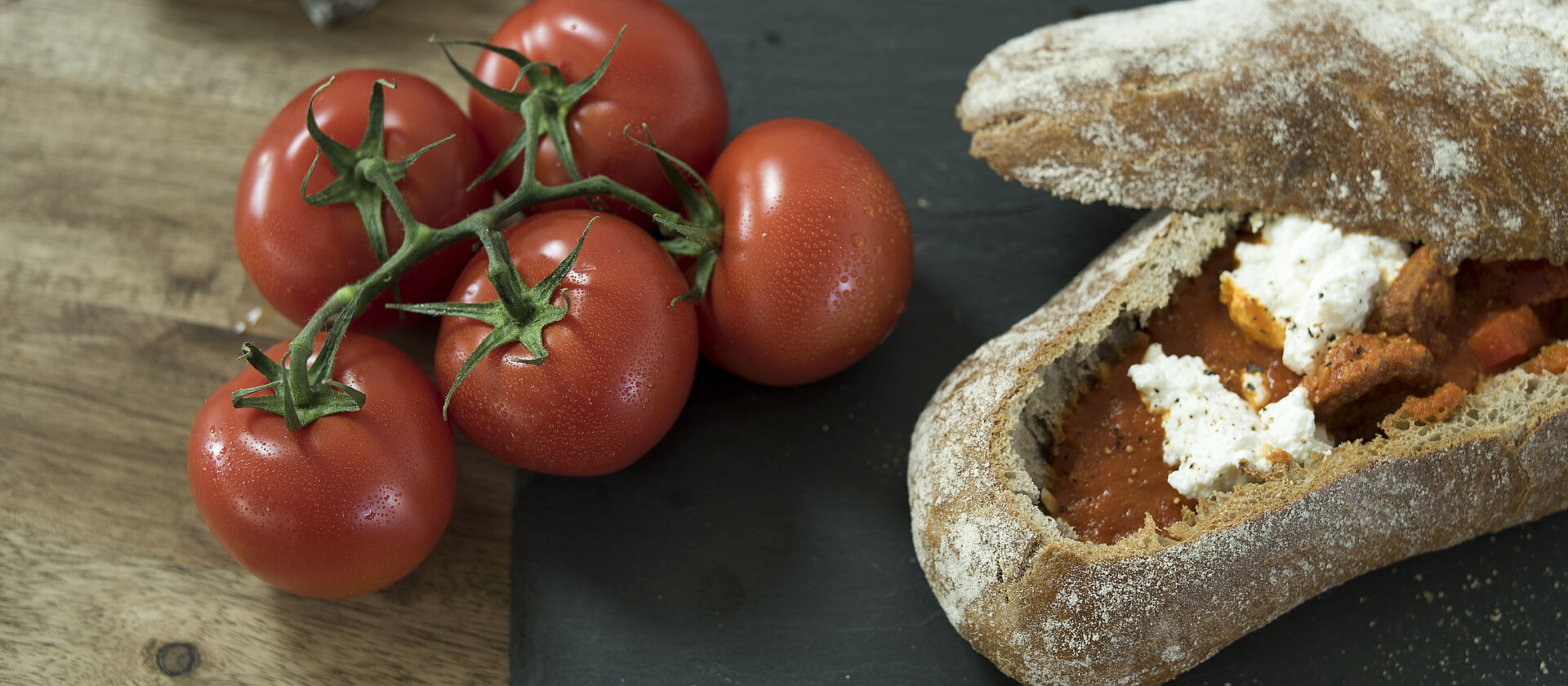 Paprika tomato soup in a ciabatta.