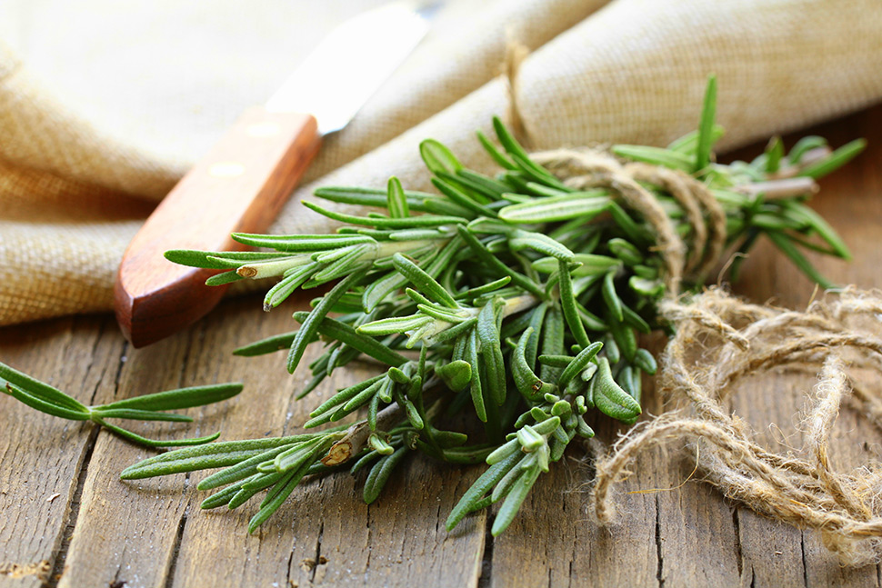 Rosemary on a wooden table.